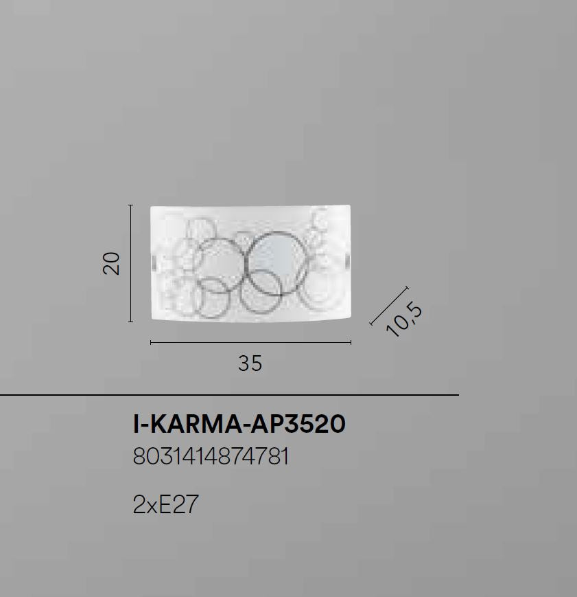 Applique in vetro bianco lucido con cerchi neri e ganci in cromo 2XE27 non incl. KARMA Applique in vetro bianco lucido con cerchi neri e ganci in cromo 2XE27 non incl. KARMA